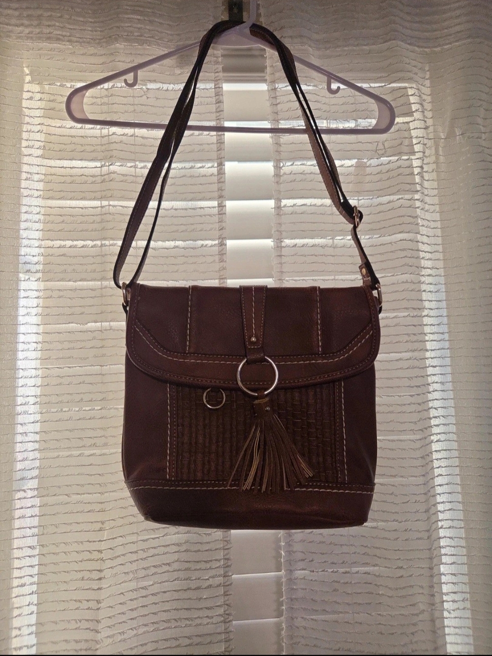 boc Brown Crossbody Bag with Tassel and Ring Detail